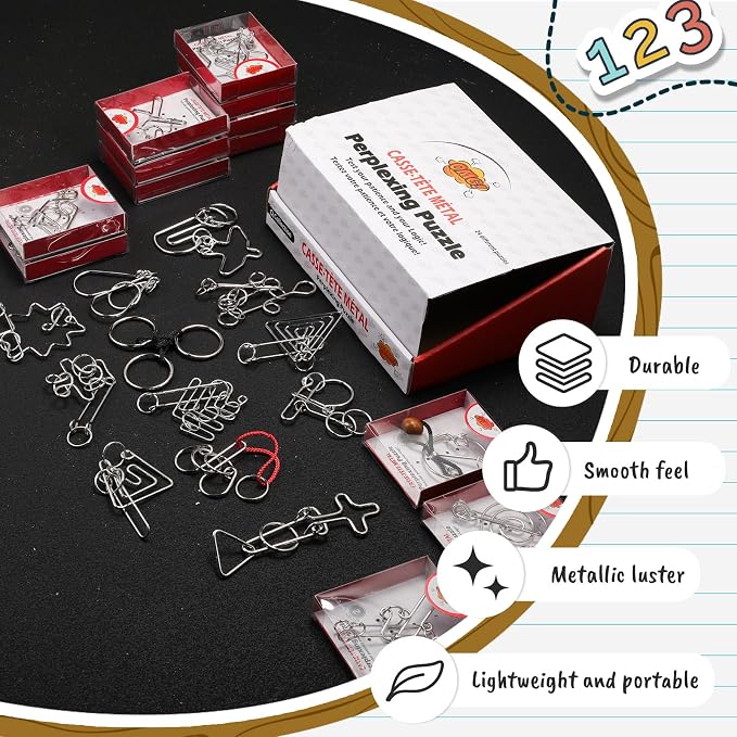 24 Packs Large Metal Bulk IQ Wire Metal with Paper Box Gift Package Educational Valentine Gifts Easter for Party Favor Adults Challenge Gifts(Red,Classic Styles)