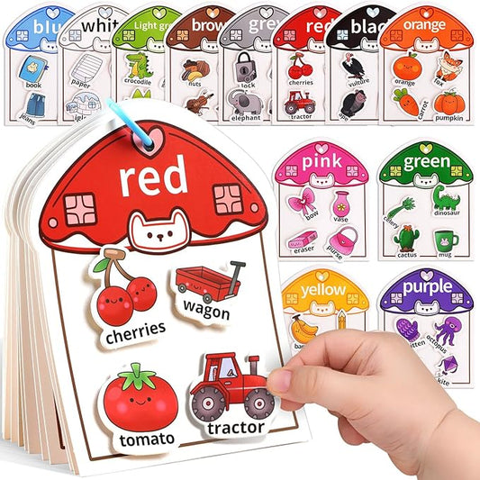 Montessori Busy Book Color Sorting Toys for Toddlers 2-4, Educational Preschool Learning Activities for Kids, Sensory Fine Motor Matching Games for 3 Year Old Boys Girls Gifts