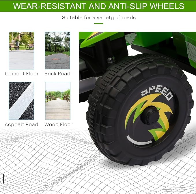 Aosom 6V Kids ATV 4-Wheeler Ride on Car, Electric Motorized Quad Battery Powered Vehicle with Forward/Reverse Switch for 18-36 Months Old Toddlers, Green