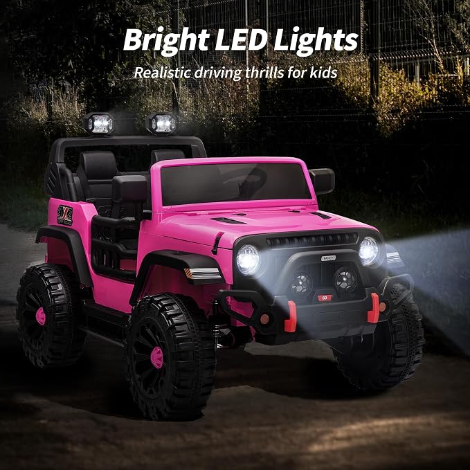 Hikiddo 2 Seater Ride on Car Truck, 12V Kids Electric Ride on Toy for Big Kids Age 3-8 w/Remote Control- Hot Pink