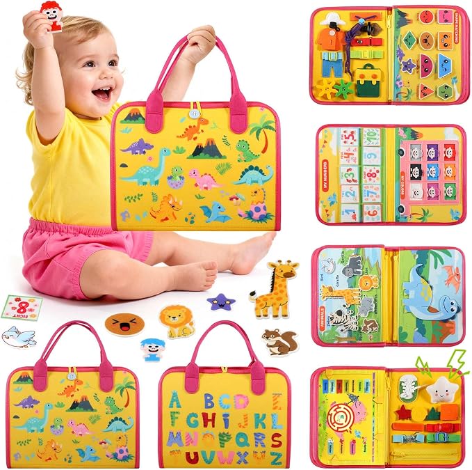 GOLIYEAN Toddler Busy Board - Montessori Toys for Toddler Boy Girl Birthday Gifts, Educational Learning Sensory Busy Book for Toddlers, Quiet Activity Books for Toddlers, Travel Toys for Airplane Car