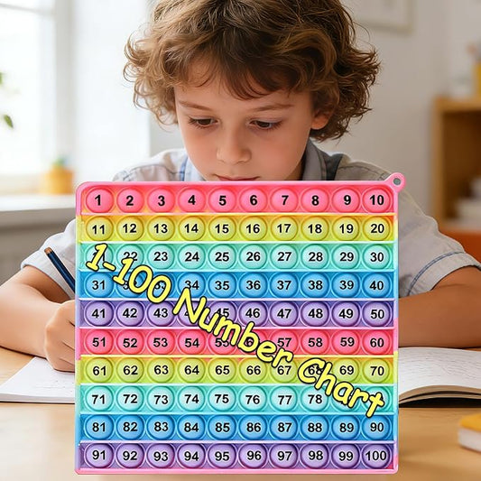 Math operations1-100 Number Learning Pop Fidget Toy, Rainbow Colors, Large Square Math Educational Sensory Game