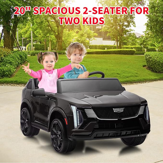 GarveeLife 24V 2 Seater Kids Ride On Car Licensed Cadillac Electric Car Toy for Toddlers Battery Powered Ride On Truck with 2.4G Remote Control, Spring Suspension, Music, LED Lights, Black
