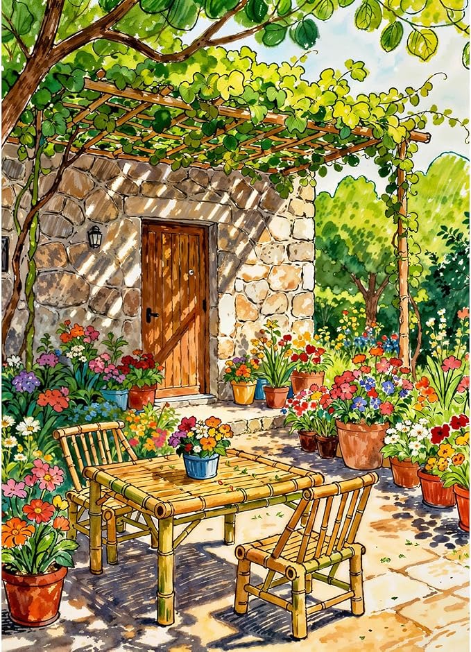 Puzzles for Adults 1000 Pieces, Jigsaw Puzzle for Adults, Fun Challenging Puzzle, Sunny Summer Patio Puzzles Game, Interlock Perfectly No Dust, Gifts for Easter Mother’s Day
