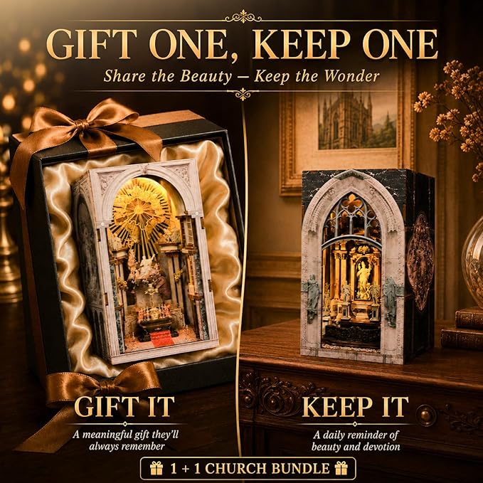 CCCDF 2 Sets of Book Nook Kit, DIY Miniature Dollhouse Church Booknook, Model Kits Craft Kits for Adults, Teens and Beginners, Tiny House Bookshelf Decor 3D Wooden Puzzle, Gifts for Family and Friends