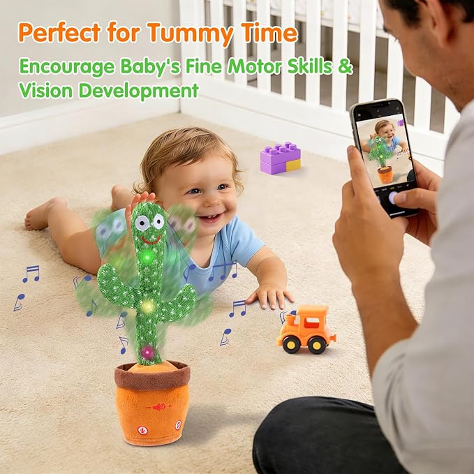 Dancing Talking Giraffe Toy, Stuffed Animal Baby Toy Repeating What You Say, Glowing Musical Giraffe Gifts for Toddlers and Babies, for Kids (Cactus)
