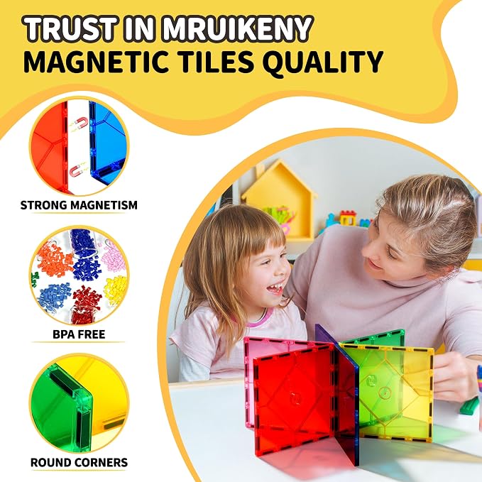 Mruikeny 14 Piece Large Magnetic Tiles Kids Toys, Big Magnetic Tiles STEM Large Magnetic Blocks Preschool Learning Magnet for Kids Ages 3-5 4-8, Sensory Montessori Toys for 3+ Boys and Girls