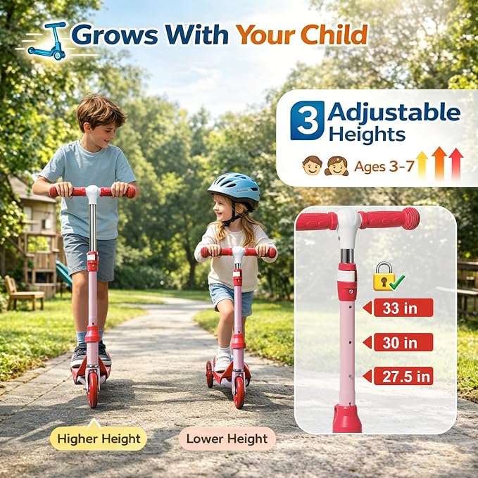 Kids Scooter Ages 3-7 - Three Wheel Preschool Toddler Kick Scooters,Safer Steering,Light Up Wheels, Adjustable Handlebar, Wide Anti-Slip Deck, Birthday for Boys Girls - Blue