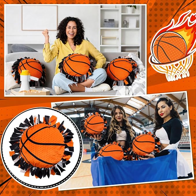 Weysat 6 Sets Basketball Tied Pillow Craft Kit DIY Orange Basketball Shaped Pillow Craft Gifts with PP Cotton for Sports Theme Party Room Decor VBS School Favors Classroom Giveaways