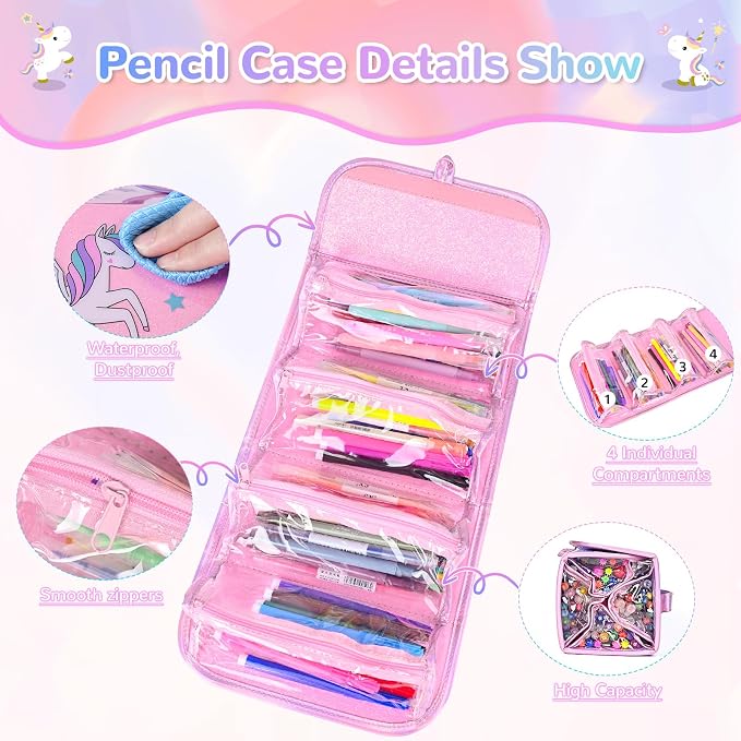 nasominako Washable Scented Markers Set for Kids - Unicorn Coloring Art Supplies Set for Kids Ages 4-8 Birthday Gifts for 4-8 Year Old girls Unicorn Pencil Case 54 PCS
