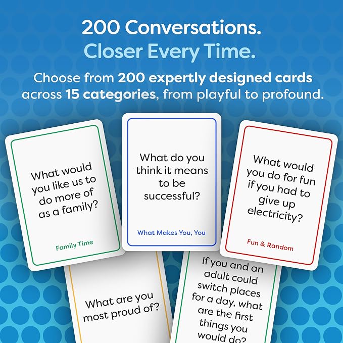 200 Family Conversation Cards for Kids & Adults - Put Down the Phones & Connect at the Dinner Table - Meaningful Questions to Get to Know Each Other - Game Night Gift for Christmas & Road Trips