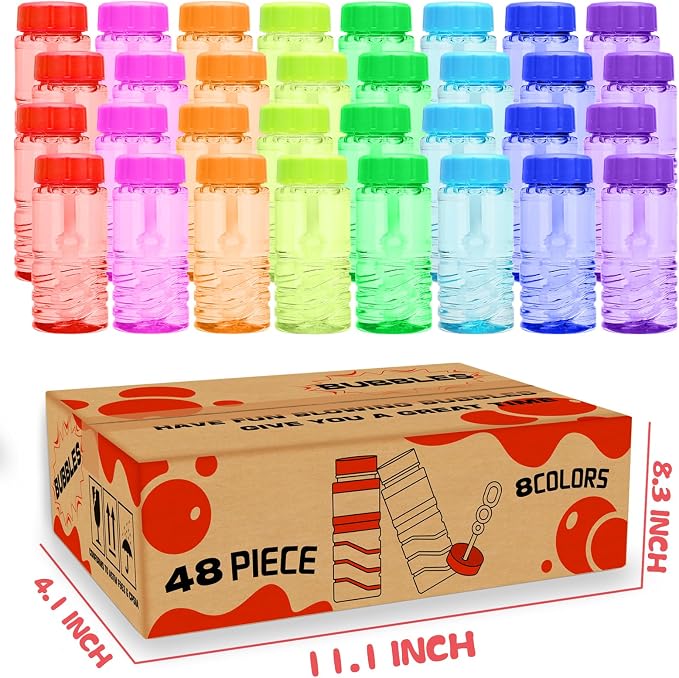 48 Pack Bubble Bottle with Wand Attached to the Cap (8 Colors), Bubbles Bulk Set for Kids Party Favors, Blower Bubbles Refill Toy for Toddler Summer Outside, Birthday Gift, Goody Bag Stuffers Supplies