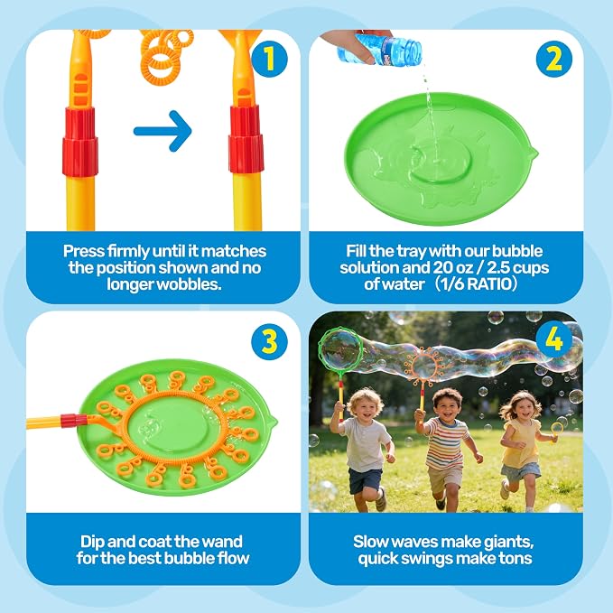 SYNCFUN Giant Bubble Wands Set Bulk with Bubble Solution for Kids Summer Outdoor Toy Game Activity Party Favors, 8 Pcs Giant Bubble Maker with Tray, 20.5" Large Wand Set for Boys Girls Kids