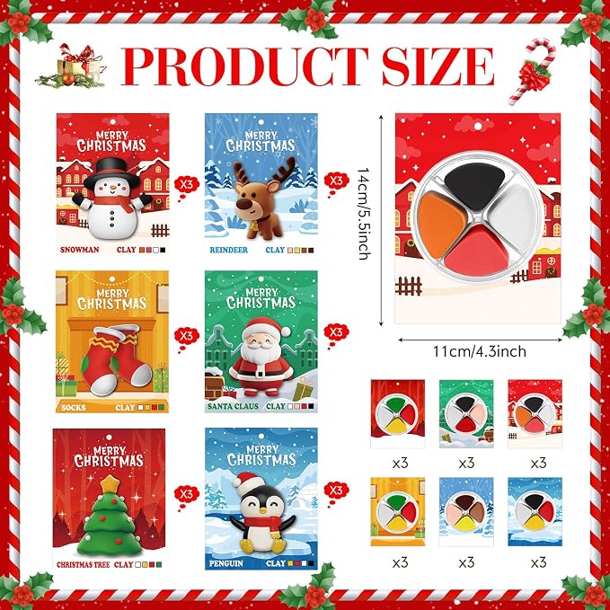 Capoda 18 Set Christmas DIY Craft Kit Christmas Air Dry Clay Kit Snowman Santa Claus Making Craft DIY Modeling Clay for Xmas Winter Holiday School Exchange Gifts Party Art Activities Supplies