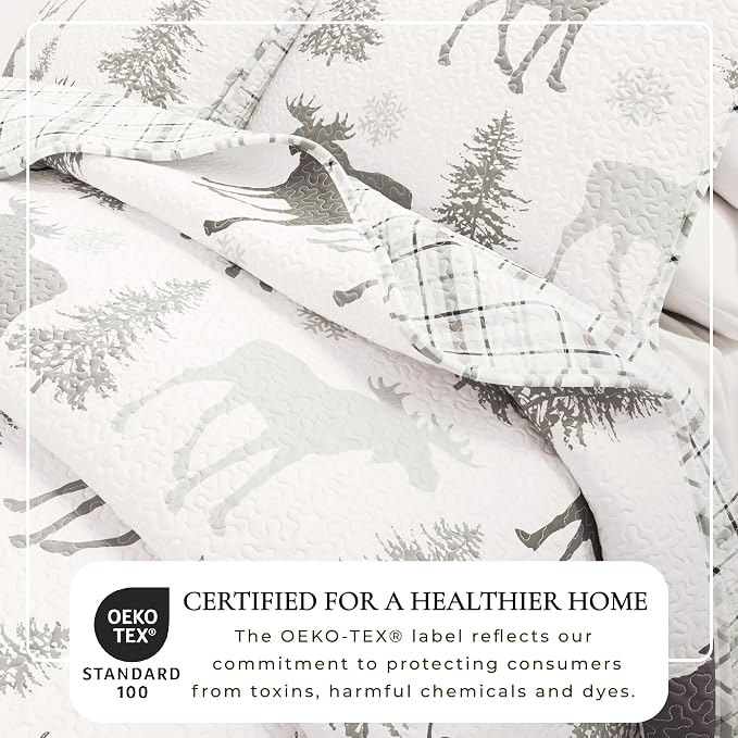 Great Bay Home Lodge Quilt Set - 2-Piece Twin/Twin XL Size Rustic Bedding Set - Lightweight, All-Season, Reversible Bedspread (Moose - Grey)