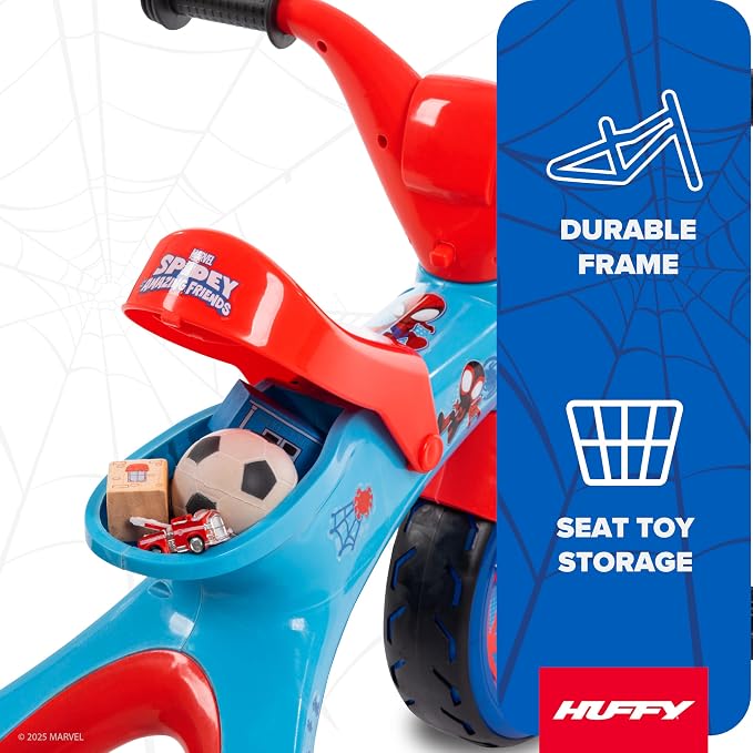 Huffy Marvel Spidey and His Amazing Friends Light Up Kids' Trike, Ideal for Ages 3+ Years Old, LED Light Feature, Under Seat Storage, Fun and Playful Design, Spider-Man