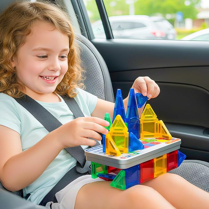 NEOROD Mini Magnetic Tiles Travel Set – Portable STEM Building Blocks for Quiet Play on The Go | Compact Magnet Toys & Road Trip Essentials | Educational Gift for Boys & Girls Ages 3+
