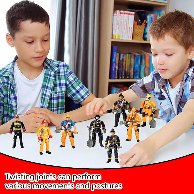 SCAHOW 8 Pieces Firefighter Action Figures, Frefighter Toys for Boys Girls Kids, Fireman Toy Figure & Playsets with Accessories, Great for Gift Party Decoration Christmas Stocking Stuffers