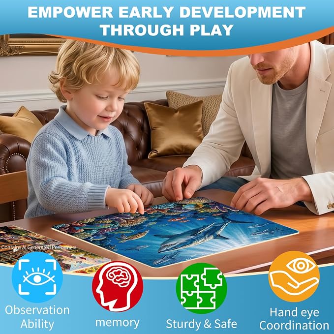 100 Pieces Puzzles for Kids Ages 4-8, Shark Educational Kids 100 Piece Puzzle, Children Jigsaw Puzzles Kids Puzzles, Educational Learning Puzzle Toys for Girls and Boys
