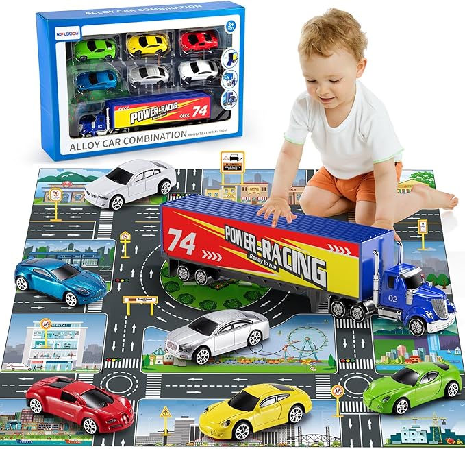 NIPLOOOW Die Cast Metal Racing Car Toy With Play Mat for 3-6 Year Old Boys and Girls - Christmas Birthday Gift