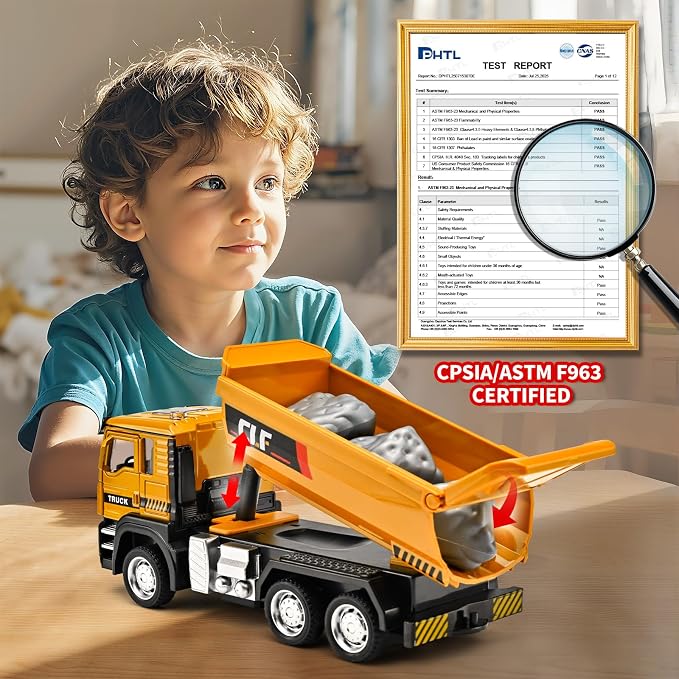 Dump Truck Toys for Boys 3-5 Year Old,Dump Truck Toy Metal Diecast Cab,Pull Back Toy Dump Trucks Construction Vehicles with Lights and Sounds,Construction Trucks for Kids 3 Year and UP