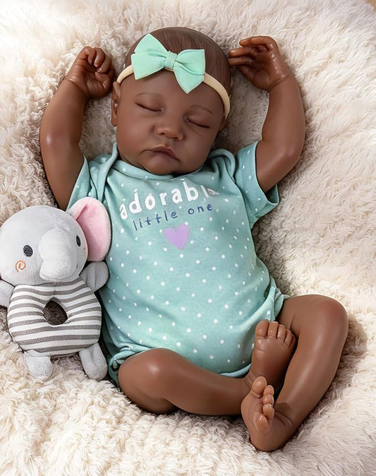 Aori Lifelike Reborn Baby Dolls Black - 18-Inch Realistic Newborn Baby Dolls Black American Real Life Babies Dolls Cloth Body with Feeding Kit & Gift Box for Kids Age 3+