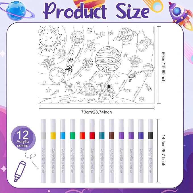 Mindsoft Coloring Craft Coloring Pillowcase Space Pillowcase with 12 Pcs Markers Pens for Decoration Supplies Craft, 28.7 x 19.7 Inch