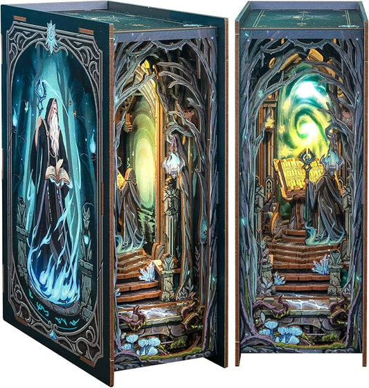 Cutefun Book Nook Kit - DIY Miniature House Kit for Adults and Teens, DIY Dollhouse Bookshelf Insert with LED Light, Gifts for Family and Friends (The Gate of Wonderland)