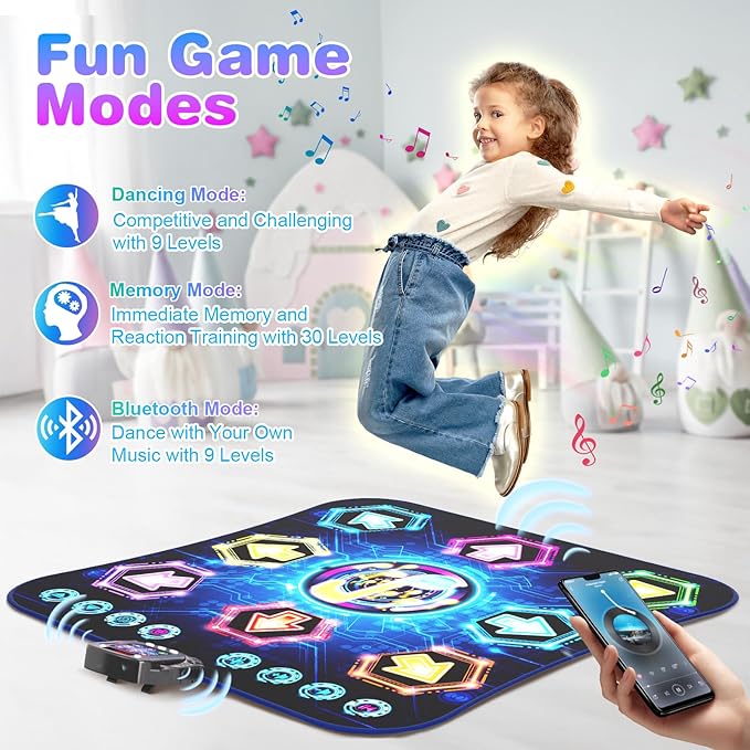 Dance Mat, 2026 Light Up 8-Button Dance Pad with Wireless Bluetooth, Upgraded Flowing Light Control System with Stands, Kids Toys Music Games Birthday for 3-12 Year Old Boys Girls