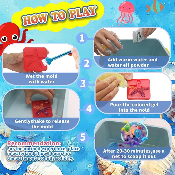 HunDun Squishy Making Kit Water Squishy Toy,Magic Water Elf Toy Kit for Kids,Water Pets Sensory DIY Craft Kit with 22 Gels & 14 Molds.Squishy Toys Maker Set.Aqua Fairy Gel Magic Water Art Kit Favors