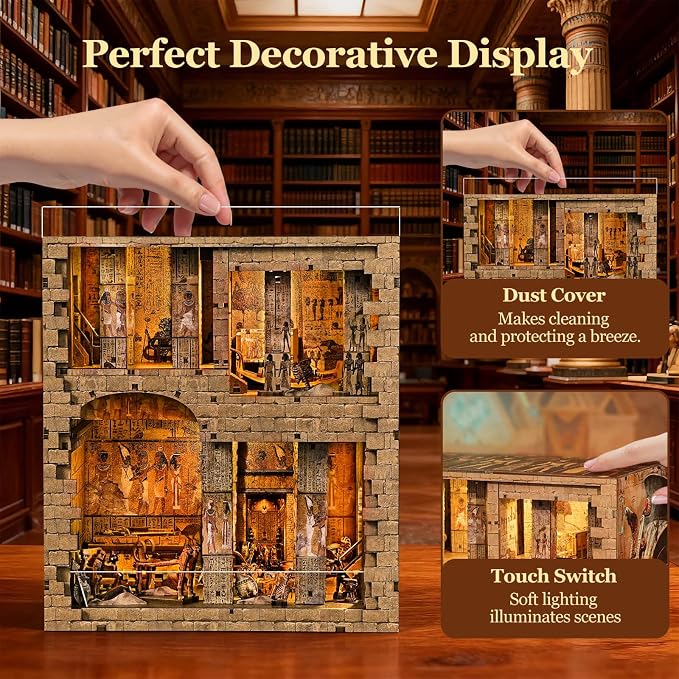 fifijoy Book Nook Kit - Egyptian Pharaohs Tomb DIY Miniature House Kit for Adults and Teens, Dollhouse BookNook Tiny House, Bookshelf Decor 3D Wooden Puzzle, Unique Gifts for Family and Friends