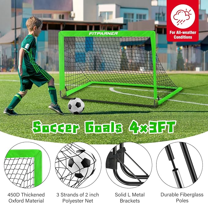 Soccer Goal,Backyard Soccer Goals for Kids 2 Pack,4x3/6x4 FT Portable Toddler Soccer Nets with Target,Ball & Cones,Soccer Training Equipment for Kids Youth Outdoor Games,Sports,Play