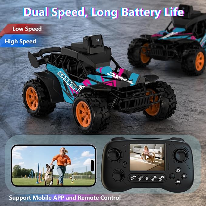 RC Car with Camera, RC Truck, FPV Remote Control Car, 2.4GHz 2.8" Screen, 60° Adjustable Camera, Live Video, APP/Radio Dual Control, 2 Speeds, Rechargeable Off-Road RC Cars, Gift for Adults&Kids