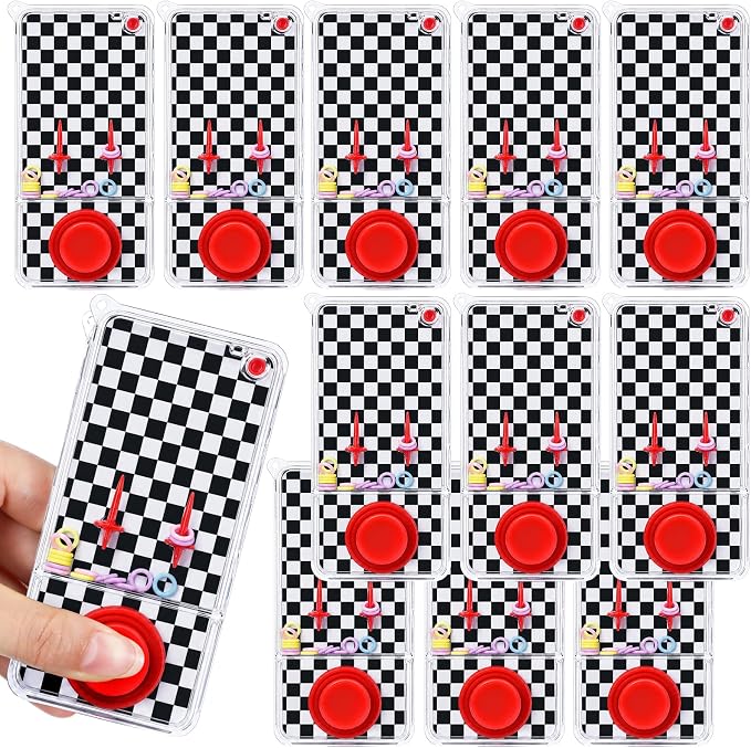 12 Pcs Race Car Party Favors for Kids Handheld Water Games Water Ring Toss Toys, Black and White Checkered Birthday Party Favors Goodie Bags Stuffers Return Gifts Classroom Prize Rewards