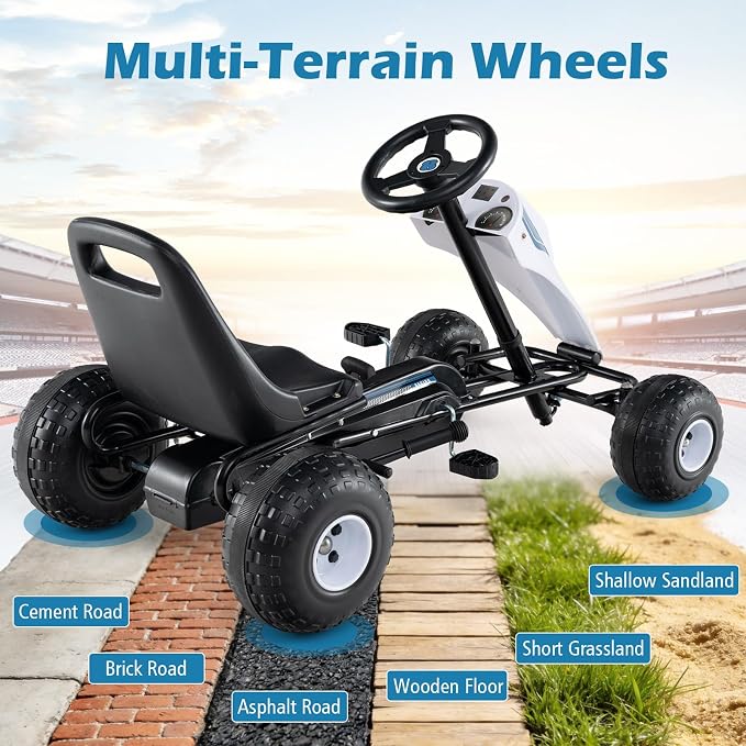 Costzon Pedal Go Kart, 4 Wheel Ride on Toy Pedal Car with Adjustable Seat, Handbrake, Free-Wheel & Pedal Modes, Outdoor Bicycle Go Cart with Wear-Resistant Wheels, Gift for Boys and Girls (White)