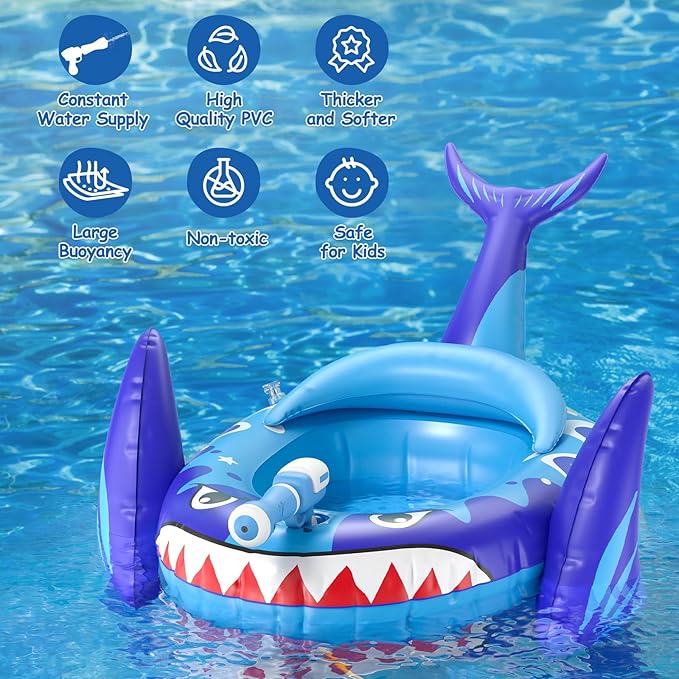 Kids Pool Floats with Water Gun, Toddler Inflatable Pool Toys for Kids Age 3-8 Years Old, Summer Outdoor Water, Beach, Swimming Pool Toys Gift for Boys and Girls