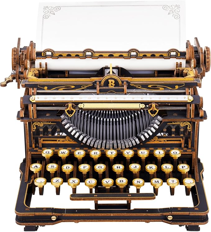 ROBOTIME 3D Wooden Vintage Typewriter Puzzle, Mechanical Moving Model LK703B, Functional Simulated Typing, Retro Desk Home Decor, Challenging Handcraft Gift for Adults Hobbyists 320 PCS