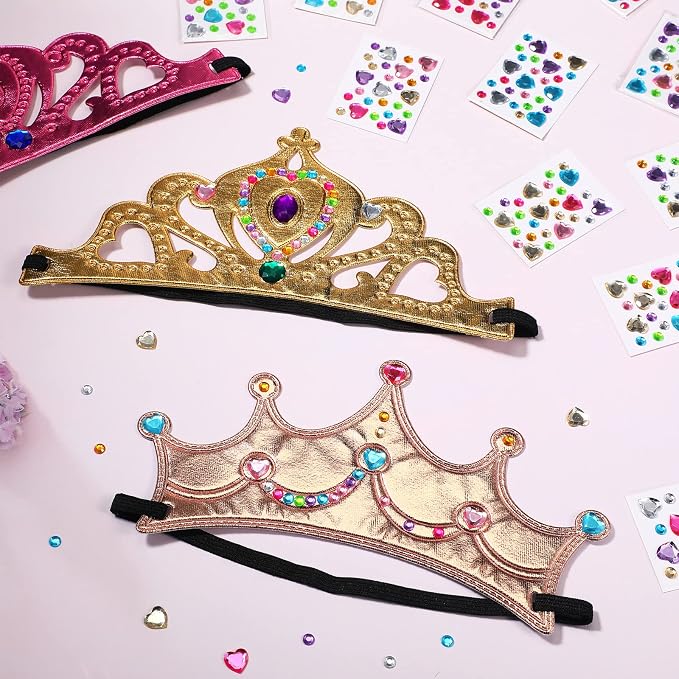 Yaomiao 22 pack DIY Crowns Set Include 12 Pcs Foam Princess Crowns and 10 Pcs Diamond Sticker for Kids