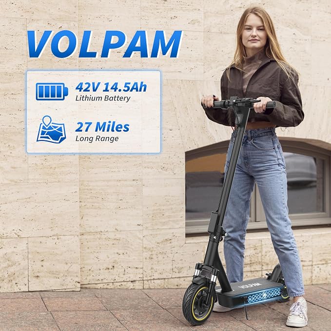 VOLPAM Electric Scooter, 350W/500W/800W/1000W/250W Powerful Motor & 19/22/ 9 MPH Top Speed, 16-28-10 Miles Long Range, Folding E Scooter Choice