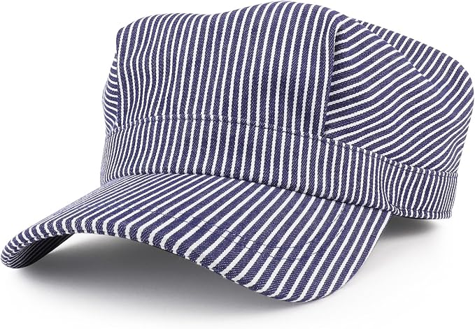 Armycrew Denim Blue Stripe Train Engineer Conductor Cap Fits Infant to Adult 3XL