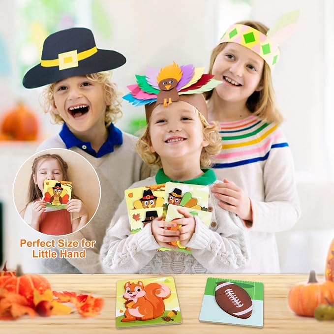 6 Pack Thanksgiving Wooden Puzzle for Toddlers, Thanksgiving Toys Jigsaw Puzzles for Thanksgiving Activities Party Favors Games Kids Boys Girls Thanksgiving Gifts Supplies