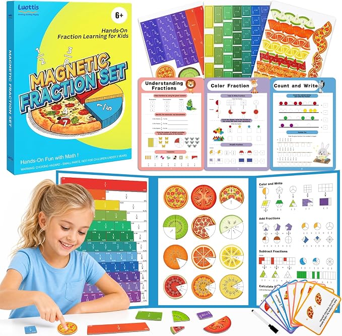 Magnetic Fraction Playbook for Kids – Magnetic Fraction Tiles & Montessori Fraction Demonstration Book, Hands-On Educational Puzzle Learning Set for Home, Elementary Classroom & Homeschool