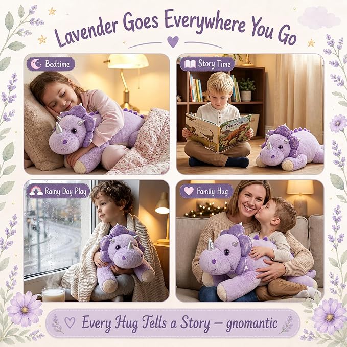 gnomantic Triceratops Weighted Stuffed Animals - 22 Inch 4.5 Pounds Weighted Plushies Dinosaur Stuffed Animals - Big Dino Plush - Cute Plush Toy Gifts for Kids & Adults (Purple)