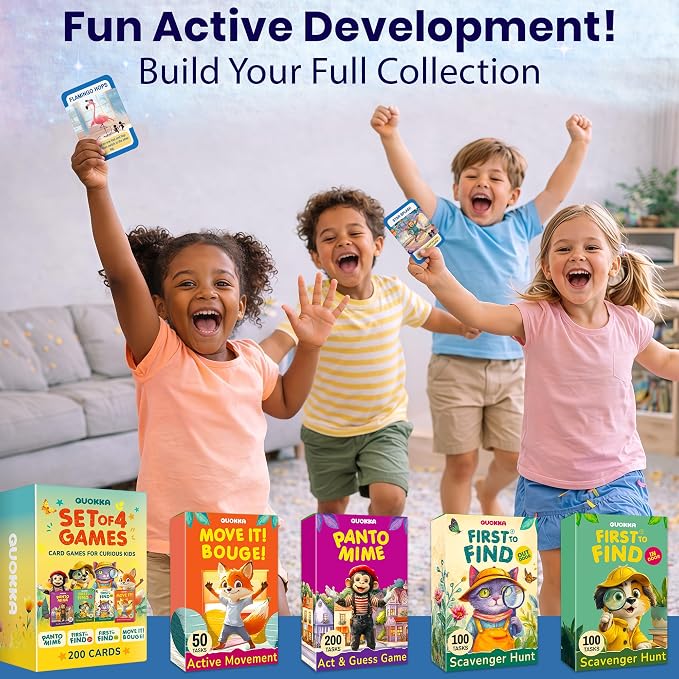 QUOKKA Active Movement Game for Kids Ages 4–8 – Animal-Themed Card Set with 50 Movement Tasks for Indoor & Outdoor Brain Breaks, Home & Classroom Activities