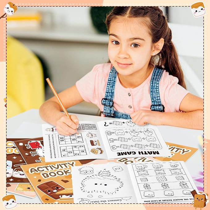 Marshmallow Activity Books for Kids-24 Pcs Marshmallow Mini Game Coloring Books Set Bulk Mazes Word Research Word Scramble Games for Birthday School DIY Activity Supplies Goodie Bags Stuffer