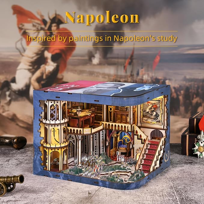 CCCDF Book Nook Kit - 3D Wooden Puzzle for Adults, Teens, DIY Miniature Dollhouse Kit Booknook Tiny House Bookshelf Decor, Gifts for Family, Friends (Napoleon)
