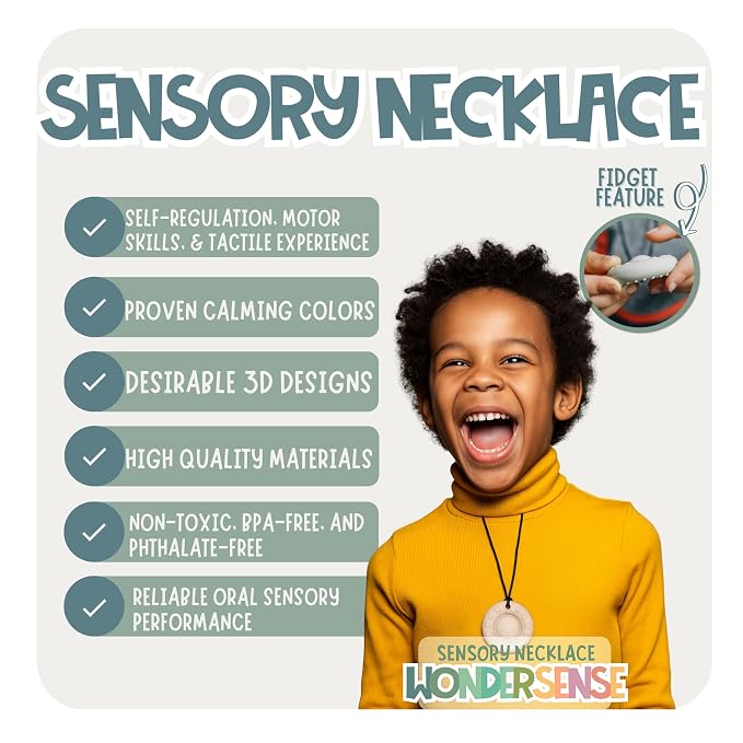 Chew Necklaces for Sensory Kids | Calm Colors 5PCS Chewy Necklace Sensory | Premium Silicone Chew Toys for Kid | Fidget Necklace for Aggressive Chewers Kids | Autism Products | Teething Toys