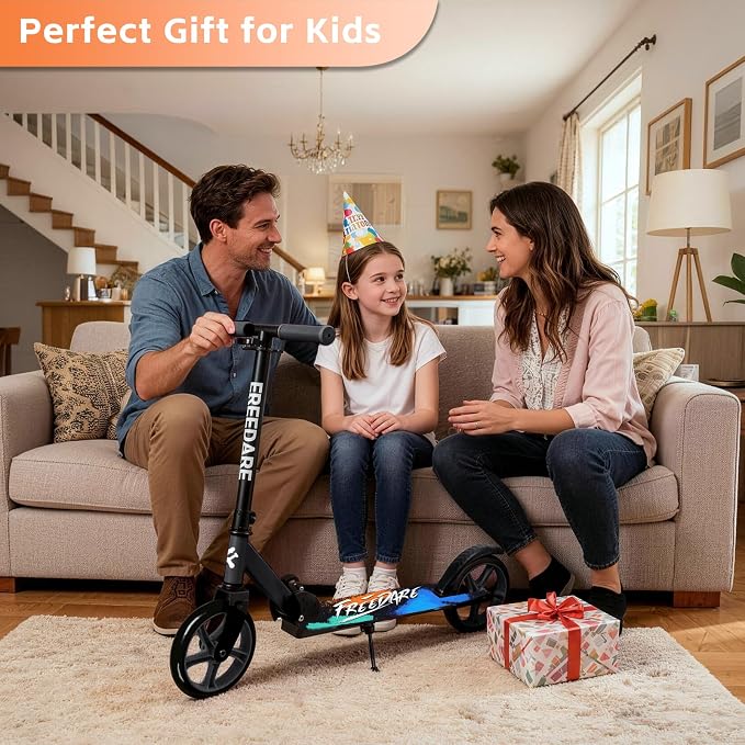 FREEDARE Kick Scooter for Kids & Adults Ages 8+, Foldable Teen Scooter with 2 Big 8-inch Wheels and 4-Level Adjustable Handlebar, Max Load 220 LBS