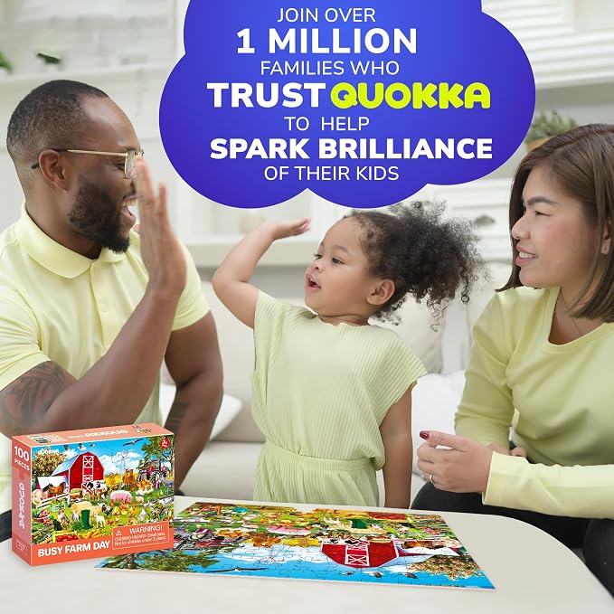 QUOKKA 100 Piece Puzzles for Kids Ages 4-6 – Floor Kids Puzzles Ages 6-8 Year Old – Toy for Learning Farm Animals for 8-10 yo – Jigsaw Toddler Game for Boy and Girl Ages 3-5