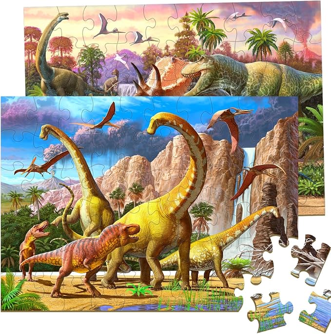 RANSUNN Dinosaur Puzzles for Kids Ages 6-8 4-6 Year Old - World of Huge Dinosaurs,2 Packs 60 Pieces Jigsaw Puzzle for Toddler Children Learning Educational Puzzles Toys for Boys and Girls.